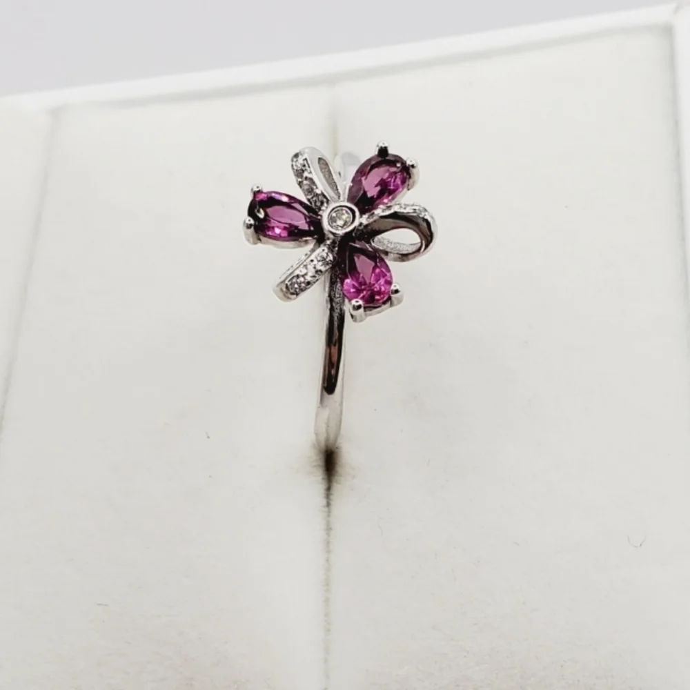 Natural Purple Garnet Flower 925 Sterling Silver Ring